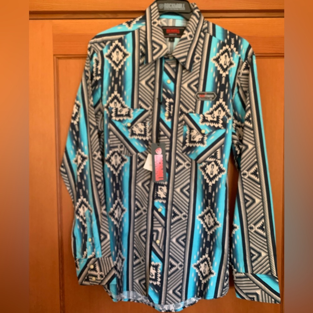 New with tags - men’s Rock & Roll denim shirt. Size large